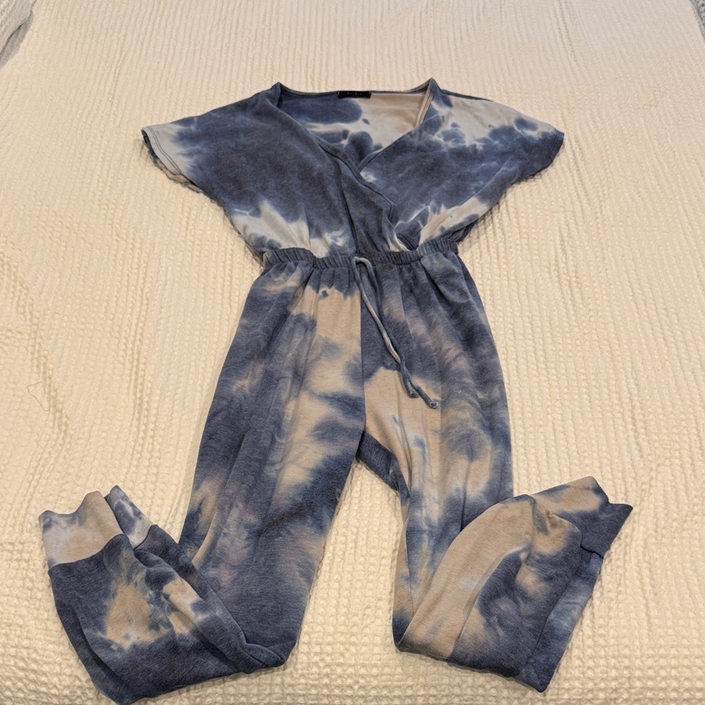 Blue and White Tie-Dye Jumpsuit